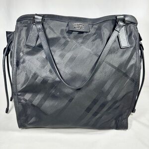 Women Burberry Buckleigh Nova Check Nylon Tote Black/Charcoal